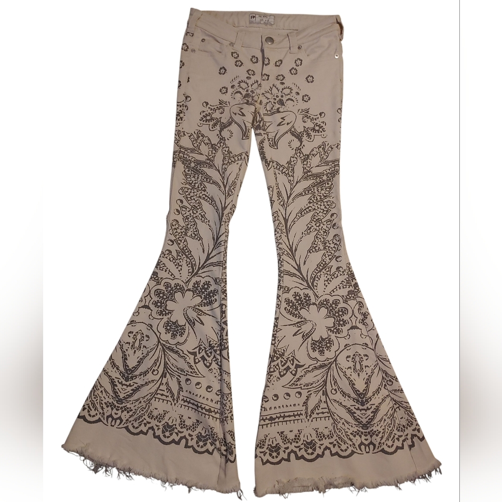 Free People Cream and Black Flare Pants - Picture 8 of 12